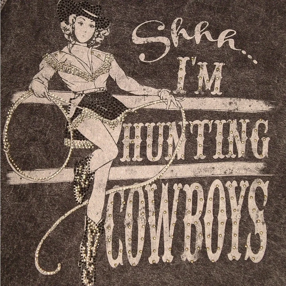 NWOT Shhh I'm Hunting Cowboys Black Distressed Western Tank Top Women's Medium M - Picture 6 of 14